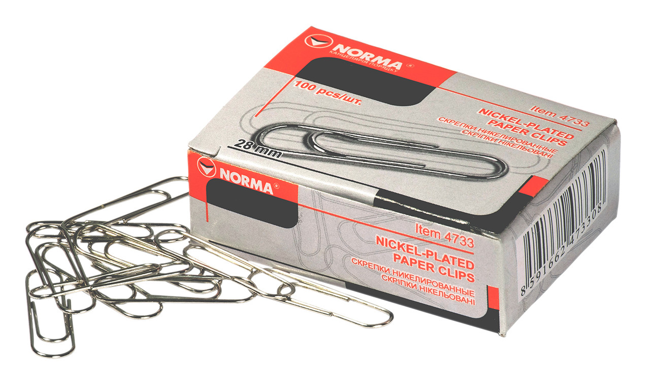 Скріпки NORMA (4733N), 28 мм, круглі, нікельовані, 100 шт.